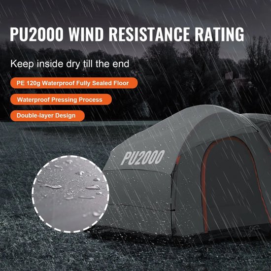 Camping Tent - Outdoor - Pop Up - 8"-8" SUV Tent - met Regenlaag PU2000mm - Dubbele Laa - 240 x 240 x 230 cm - voor 6-8 Personen — afbeelding 4