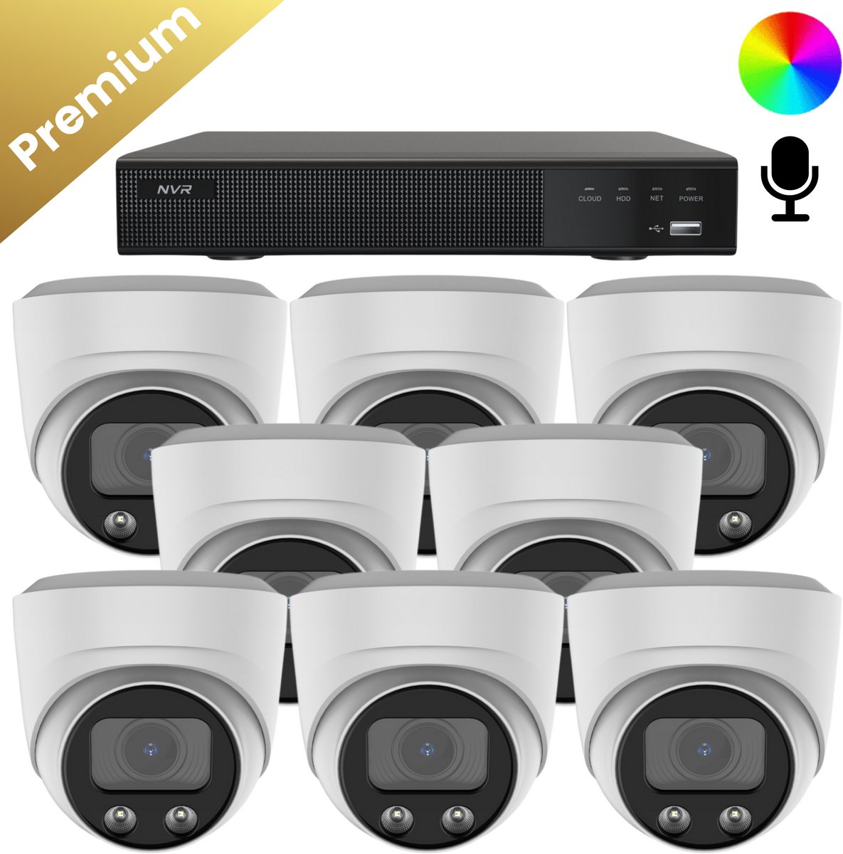 8x Beveiligingscamera set – Bedraad – Sony Dome Premium AI-ISP 8MP Full Color UltraHD 4K – Wit