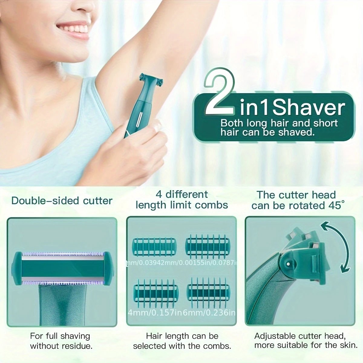 4in1 One-Blade Scheerapparaat met 3 Kopstukken Groen - afbeelding 2