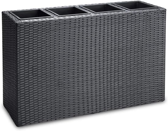 Handgeweven polyrattan bloempot set met 4 binnenpotten - Zwarte plantenbak voor binnen en buiten - Moderne cachepot voor tuin, balkon of terras