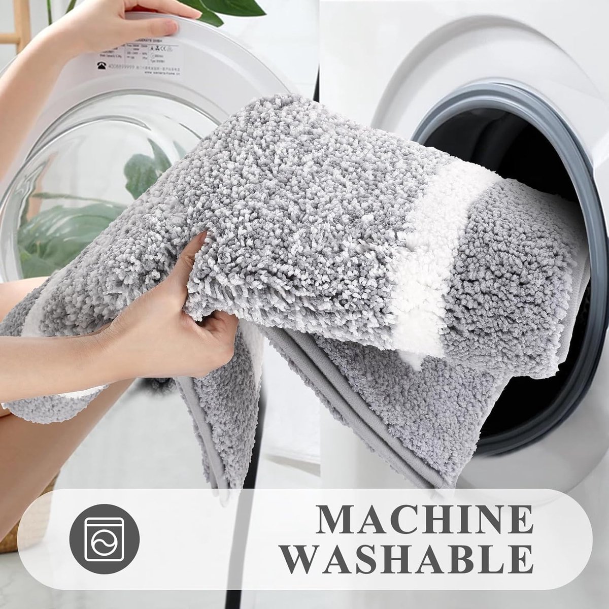 Decomira Badmat Anti-Slip av soft Chenille | Super absorberend en machinewasbaar | Te combineren als badmat set | Voor de badkamer, douche, bad of als WC mat | Wit - 50x80 cm