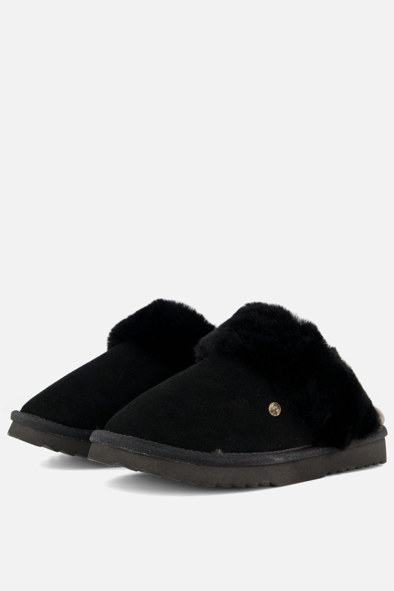 Warmbat Flurry Suede Dames Sloffen - Zwart/Zwart op Prijzenvolger.com