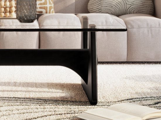 Salontafel - Zwart Hout - Glas - Tafel - Design tafel - Coffee table - Koffietafel