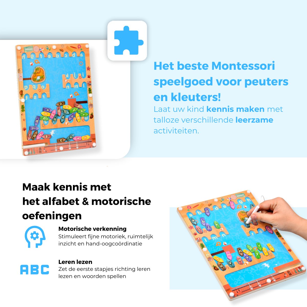Mauzek® Magnetisch Doolhof Alfabet – Montessori speelgoed – Letters leren – Houten speelgoed – Magneetspel – Sensorisch speelgoed – Activiteitenbord – Magnetisch spel – Peuter – Voor onderweg – Jongens – Meisjes – 3 jaar – 4 jaar – 5 jaar – 6 jaar — afbeelding 2