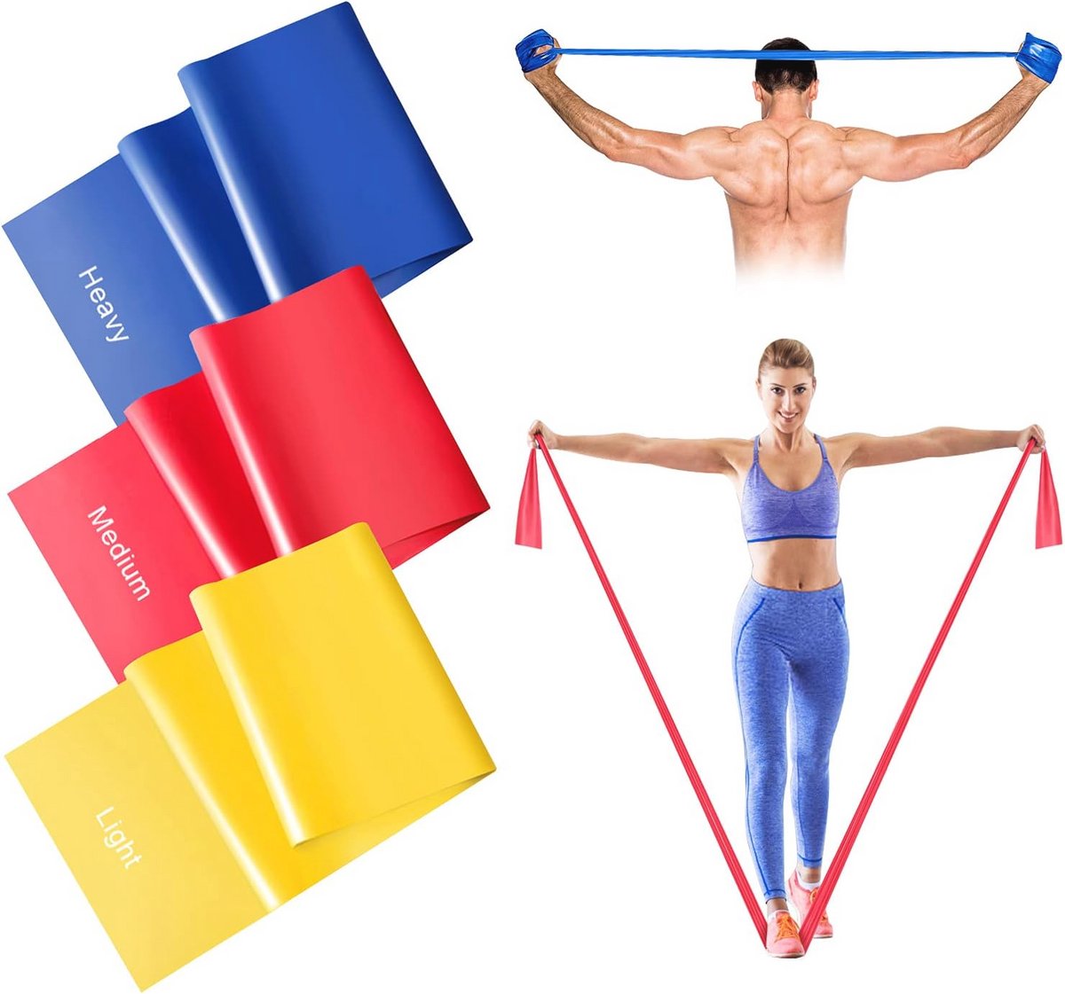 2M Weerstandsbanden Set - Lange Trainingsbanden voor Pilates, Yoga en Fitness met 3 Weerstandsniveaus