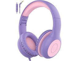Intelectro Koptelefoon voor Kinderen - Veiligheid en Plezier in Eén! - Hoogwaardige Stereogeluid - Comfortabele Draagervaring - HD Microfoon - Volumeregeling - Brede Compatibiliteit en Audio Delen - Paars/Roze - Levering Sneller dan Aangegeven!