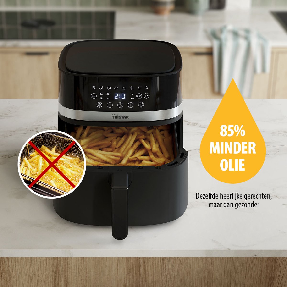 Tristar Airfryer FR-9418 - 8L - Grote Capaciteit XXL - PFAS Vrij - 7 programma's - Warmhoudfunctie - 2000 Watt — afbeelding 4
