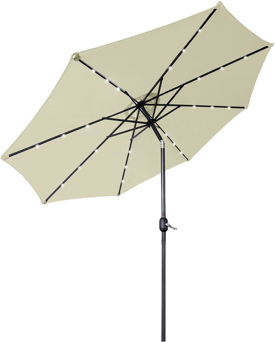 Aufun Beige Patio Umbrella with LED Lights, 300cm diameter, UV protection, crank handle.