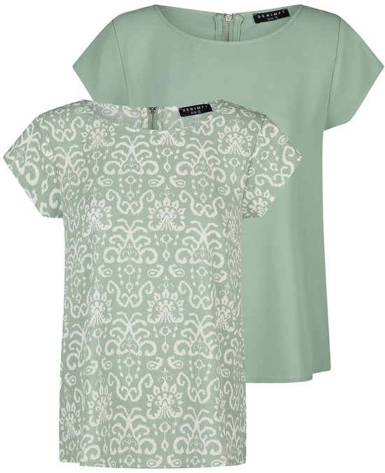 Set van 2x stuks grote maten basis heren t-shirt donker groen met ronde hals, maat: 3xl (46/58