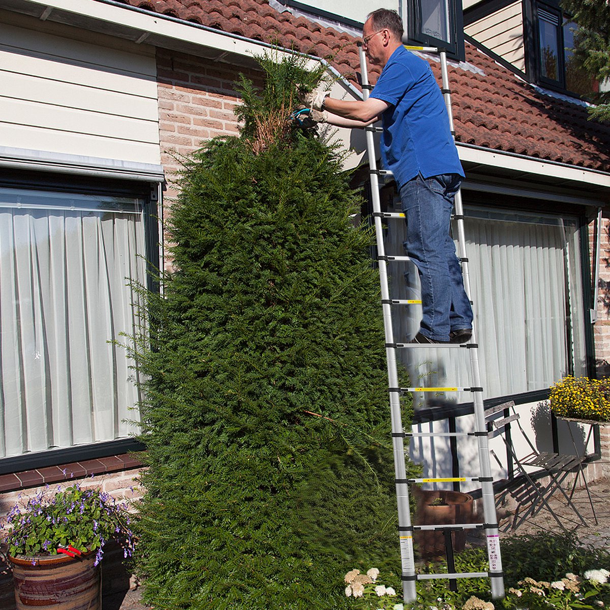 NAIZY Aluminium Telescopische Ladder Opvouwbaar 4.4M Multifunctionele Ladder Aanleunladder Multifunctionele Ladder Uitschuifbare Ladder 15 Treden Trapladder Gemaakt van Hoogwaardig Aluminium Draagvermogen 150KG – foto 4