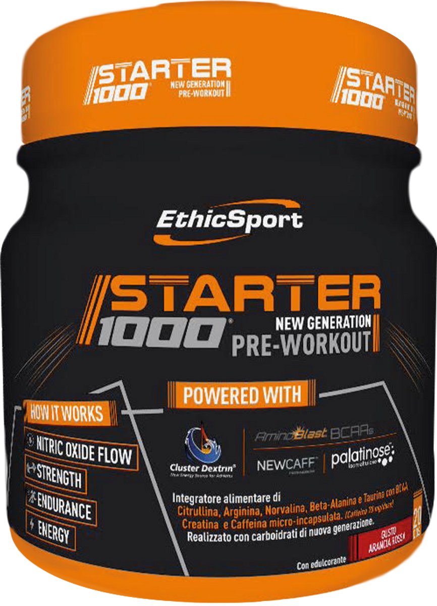 EthicSport Starter 1000 400 g red Orange - Verfrissende pre-workout - Bloedsinaasappel - Veilig en eenvoudig in gebruik – Getest op microbiologische veiligheid en doping; vrij van gluten en aspartaam