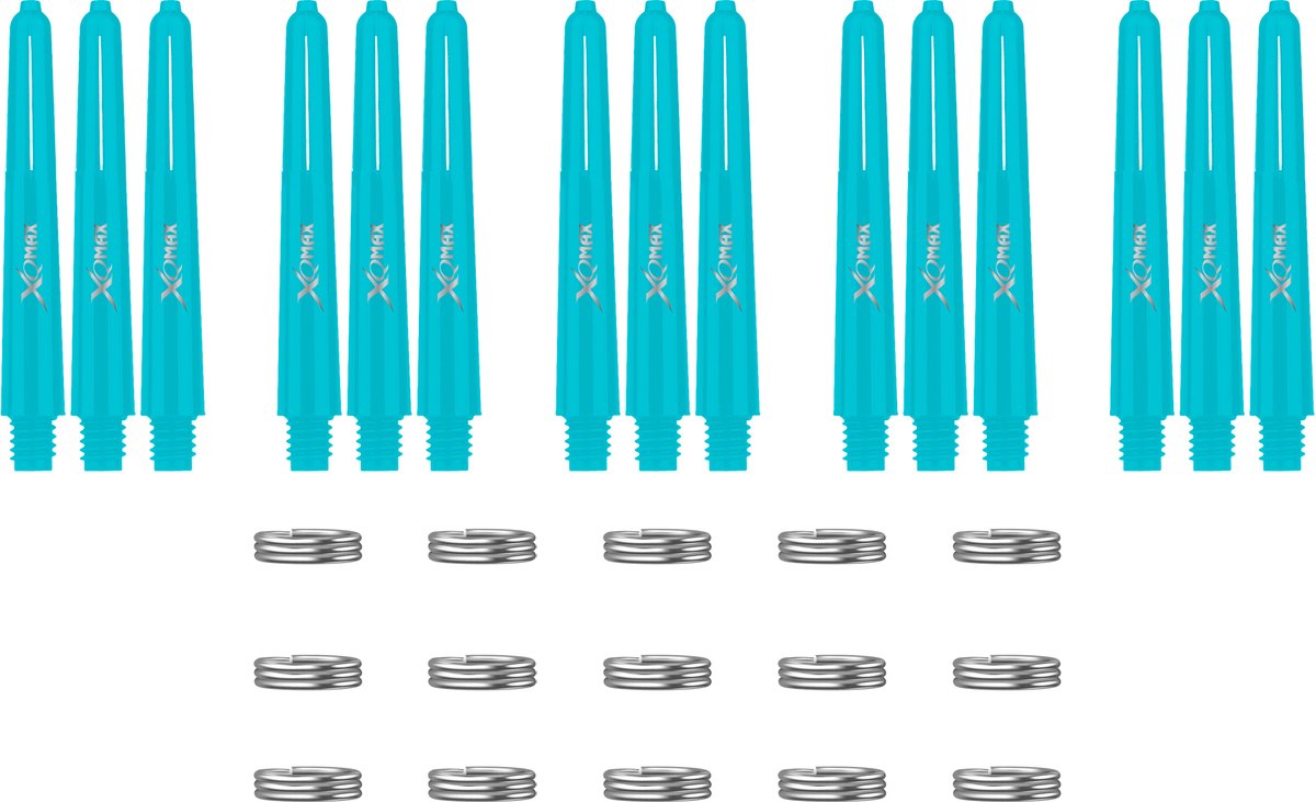 XQMax Dart Shafts - 5 Sets (15 stuks) - Short - Aqua - Plus Veerringetjes - Darts Shafts