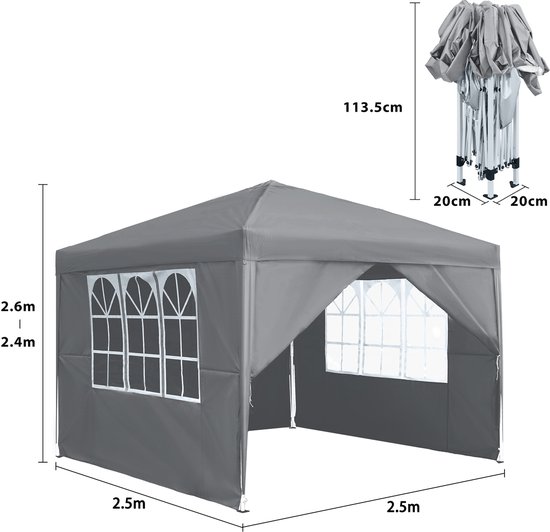 Daromigo Pavillon 3x3m, Gartenpavillon Wasserdicht Partyzelt, mit abnehmbaren Seitenteilen und großen Fenstern, Gartenzelt UV Schutz für Outdoor Garten Party Camping, Weiß
