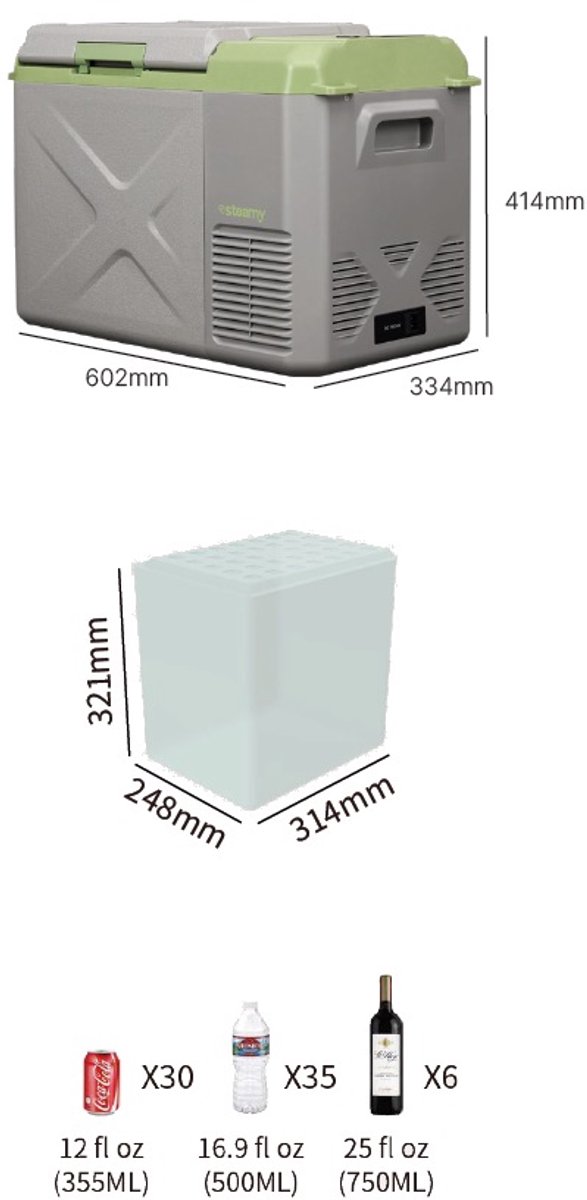 Steamy-E Single Zone Elektrische Compressor Koelbox - Single Zone - 24 liter - 12V en 230V - voor auto en camping - Grijs – foto 7