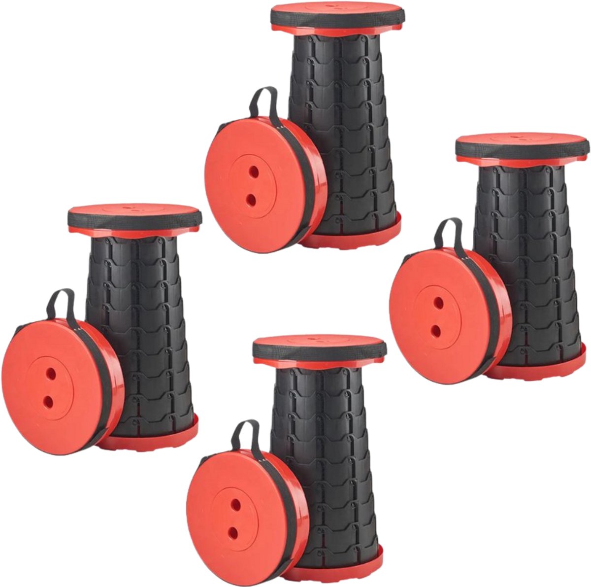 Home & Marker - Telescoop Kruk - Opvouwbare kruk - Krukje - Inklapbare Kruk - Telescopische Kruk - Voetensteun - Zwart/Rood - 4 Stuks - FOLDYSEAT