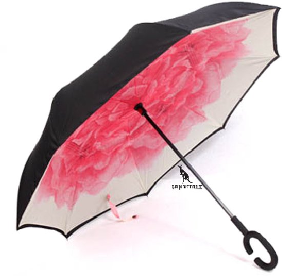 San Vitale® - Unieke reversible Windproof Paraplu - Paraplu opvouwbaar - Paraplu's - Roze Bloem