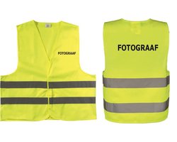 EIZOOK Veiligheidshesje - veiligheidsvest - FOTOGRAAF - BEDRUKT voor en achterzijde Geel - EN ISO20471 -Specialties By Eizook