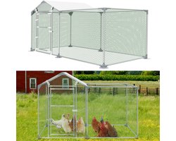 Aufun Kippenren - Kippenhok metaal - Kippenverblijf 2x1x1.5m - met vrije loopruimte en slot- voor kippen, vogels & kleine dieren