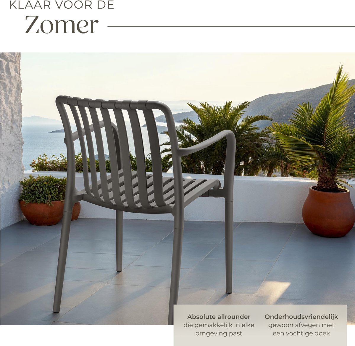 tectake® Set van 4 Tuinstoelen Alcudia - Antraciet - Kunststof Stoelen met Armleuning - Tuinset voor om de Tuintafel of op de Camping - Stapelbaar - Stoelen voor Tuin, Terras of Balkon - Weerbestendig en UV-bestendig - Draagkracht 120kg per Tuinstoel – foto 3