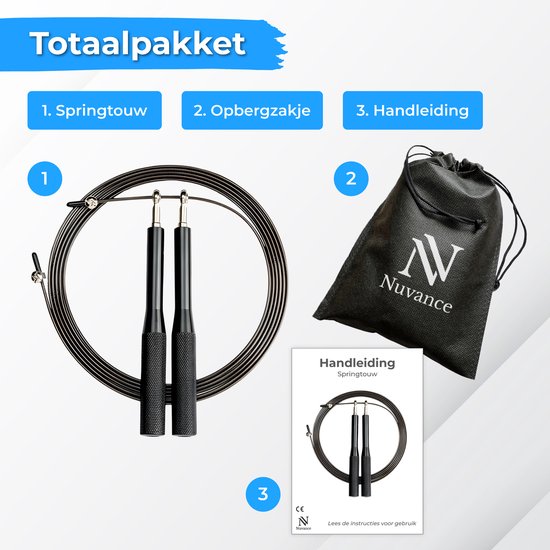 Nuvance - Aluminium Sport Springtouw - voor Volwassenen en Kinderen - inclusief E-Book - Verstelbaar - Verzwaard - Speedrope