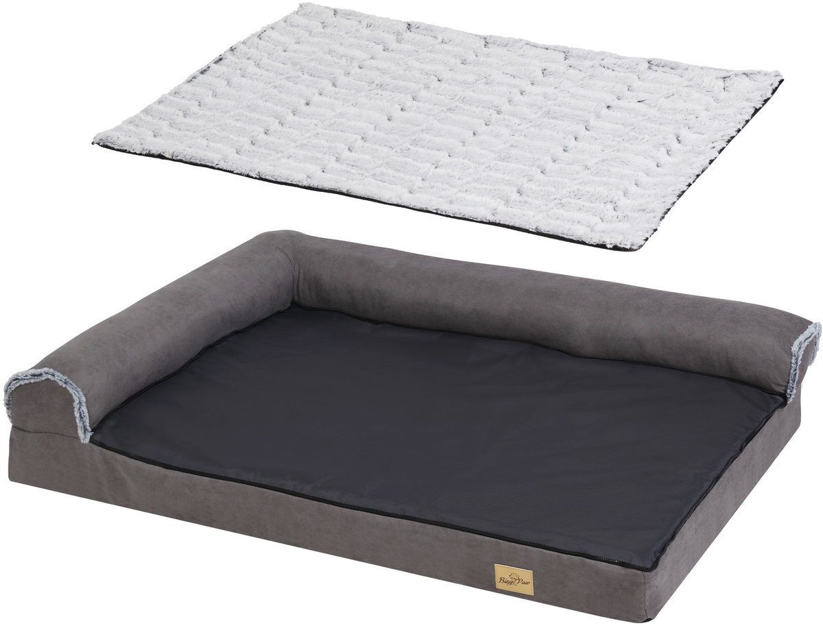 BingoPaw Orthopedische Hondenbedbank XL - Waterdichte Hondenbank van Traagschuim met Oxford- en Pluche Hoezen - Wasbaar, Grijs 120 x 90 x 10 cm