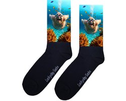 LuckyDay Socks - Liefste opa - Opkikker - Beterschap - Gekke opa - Verjaardag cadeau - Leuke sokken - Vrolijke sokken - Print sokken - Vakantie - Grappig cadeau - Cadeau sokken - Sokken maken Happy - Maat 37-44