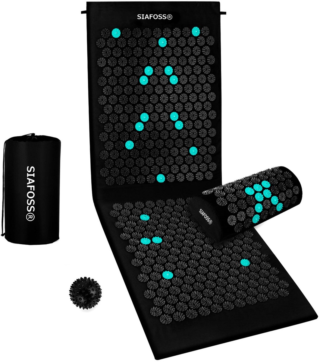 Goedkoopste SiaFoss Spijkermat met Kussen XXL en Triggerpointballen - 124x42x2,5 cm - Acupressuur Mat - Spijkermat XL - Acupunctuur Spijkerbed - Shakti Massage - Massage mat - Zweedse Spijkermat