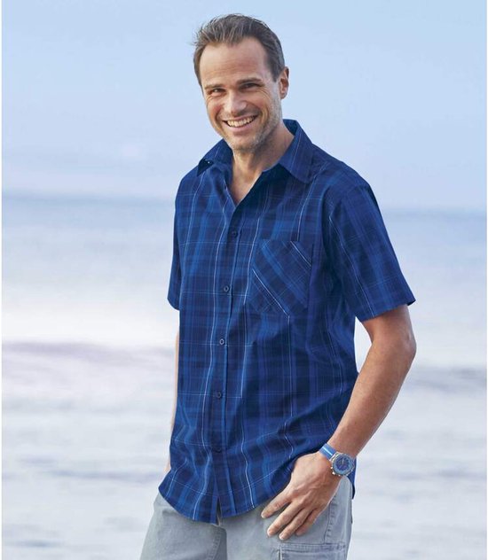 ATLAS FOR MEN Herenhemd met lange mouwen, verkrijgbaar in grote maten van M tot 5XL, Natuur met ruiten in mosterdgeel blauw, XXL