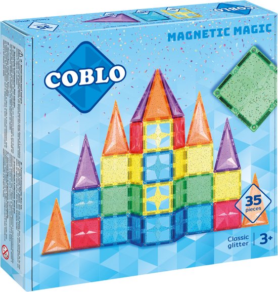 Coblo Classic Glitter 35 stuks - Magnetisch speelgoed - Montessori speelgoed - Magnetische Bouwstenen - Magnetic tiles - STEM speelgoed - Cadeau kind - Speelgoed 3 jaar t/m 12 jaar - Magnetisch speelgoed bouwblokken