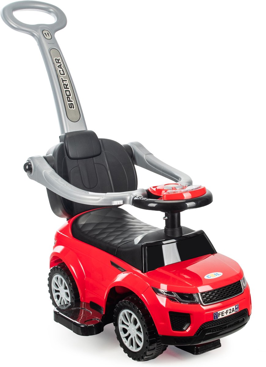 COIL Loopauto voor kinderen, Kinderauto, auto met claxon en muziek, opbergruimte onder de stoel, lichte loopauto met duwbeugel, 3in1, tot 27 kg, vanaf 12 maanden, rood