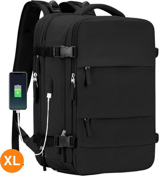 Pazzo Goods - Rugtas Zara - Zwart - Reistas - Rugzak voor reizen - Backpack