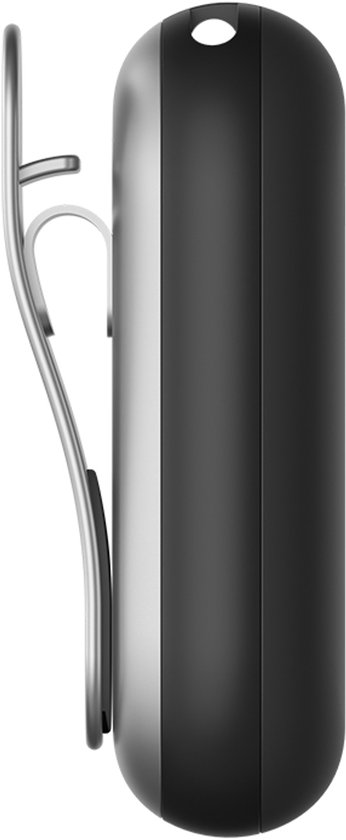 Zwarte Plaude NotePin met metalen clip, vanaf de zijkant bekeken.