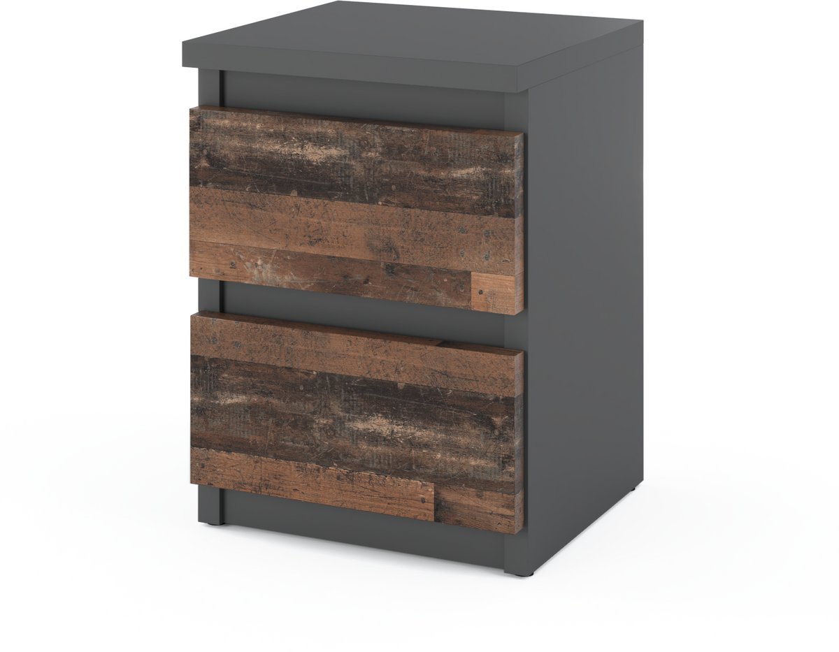 Stiv-Meble Bedside Table 30 CM Gray Vintage 2 Drawers Bedside Table Nakastlik Loft bruin