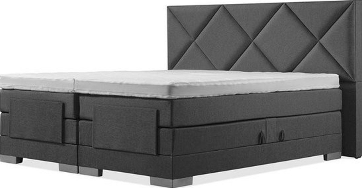 Sweet Sleep Elektrische Boxspring - 160x190 - Incl. Ruiten hoofdbord - Antraciet met plint