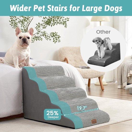 COZY KISS Hondentrap voor kleine honden, 40 cm, 4 niveaus, platte helling, hondenhelling van schuim met hoge dichtheid voor katten, kattentrap voor bed, huisdiertrap voor bank, 40 x 72 x 40 cm, beige
