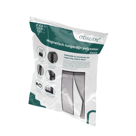 O’DADDY® Deurgordijn Deluxe Polyester – Magnetisch Vliegengordijn - Eenvoudige Installatie – Insectenhor - Deurhor Zwart - 92x230 cm