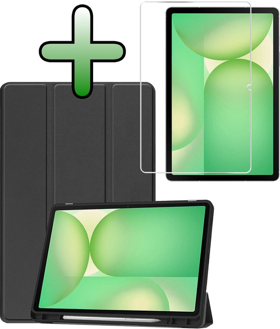 Étui pour Samsung Galaxy Tab S10 FE, étui pour tablette à trois volets avec découpe, compatible avec le stylet S Pen et protection d'écran - Étui pour Samsung Tab S10 FE, étui rigide, étui de Bookcase - Zwart