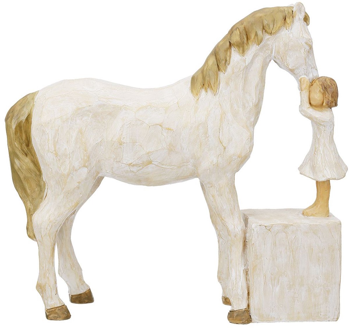 Beeld paard met meisje - ecru -8x22x21 cm - polyresin - willow tree look