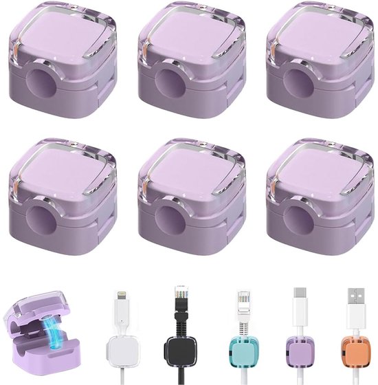 GlasFlength Magnetische kabelclip, 6 stuks, kabelklemmen voor bureau, kabelmanagement