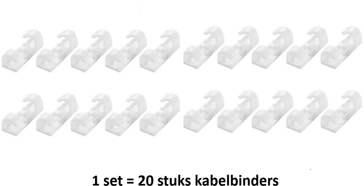 20 stuks - Zelfklevende Kabelclips - Kabel Houder -Zelfklevend - Acryl Plakzijde Kabelklemmen – Kabelbinders - Kabel Organizer - Wit - Underdog Tech