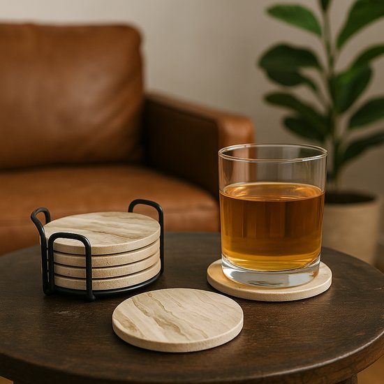 Joya Party® Set de 6 sous-verres aspect marbre avec support en métal | Ensemble de sous-verres en marbre avec base en liège | Coaster | Sous-verres pour verres | Dessous de verre pour Verres | Dessous de verre pour la table | Lot de 6