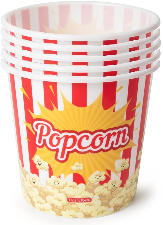 Plasticforte Popcorn bak - 6x - rood/wit retro print - kunststof - 14 x 13 cm - 1.2 liter - herbruikbaar