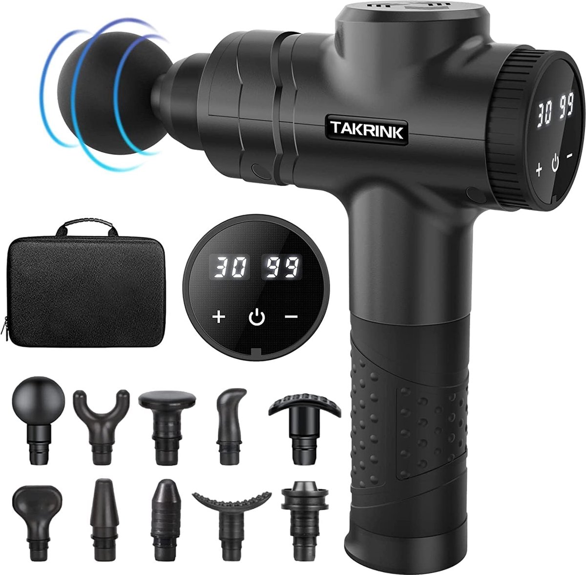 Massagepistool met 30 Snelheden en 10 Massagekoppen - - Massagepistool - €87,93