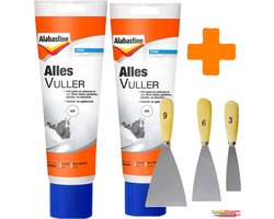 Alabastine Allesvuller Wit - Alles Vuller - Vulmiddel - 2x400 gram + KD Plamuurmes Set 3-Delig (3cm, 6cm, 9 cm)