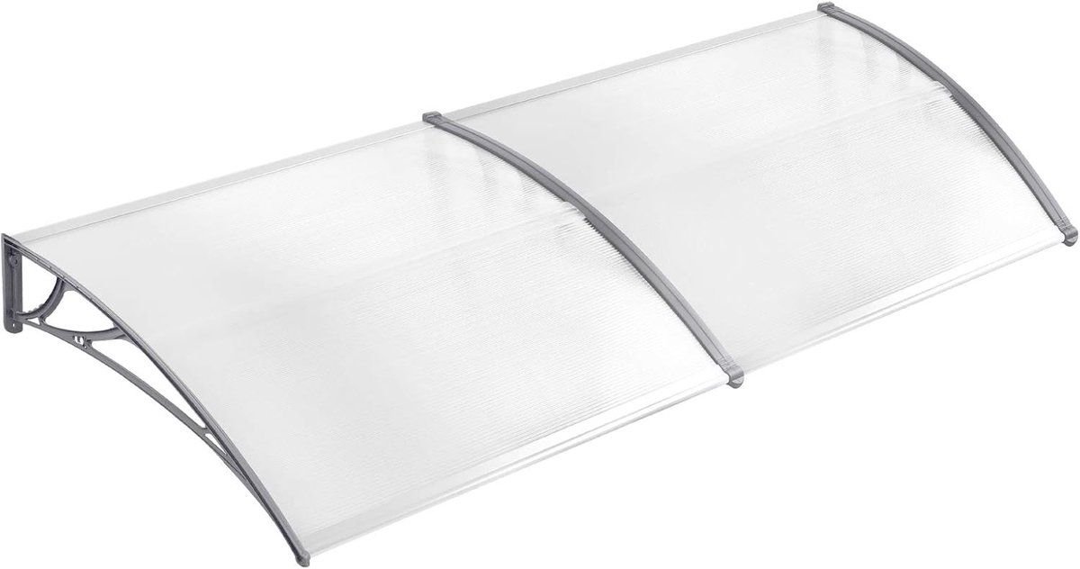 NAIZY 200 x 100cm luifel voor voordeur boog luifel voordeur uit polycarbonaat en aluminium frame voor garage balkon raam huis - Grijs