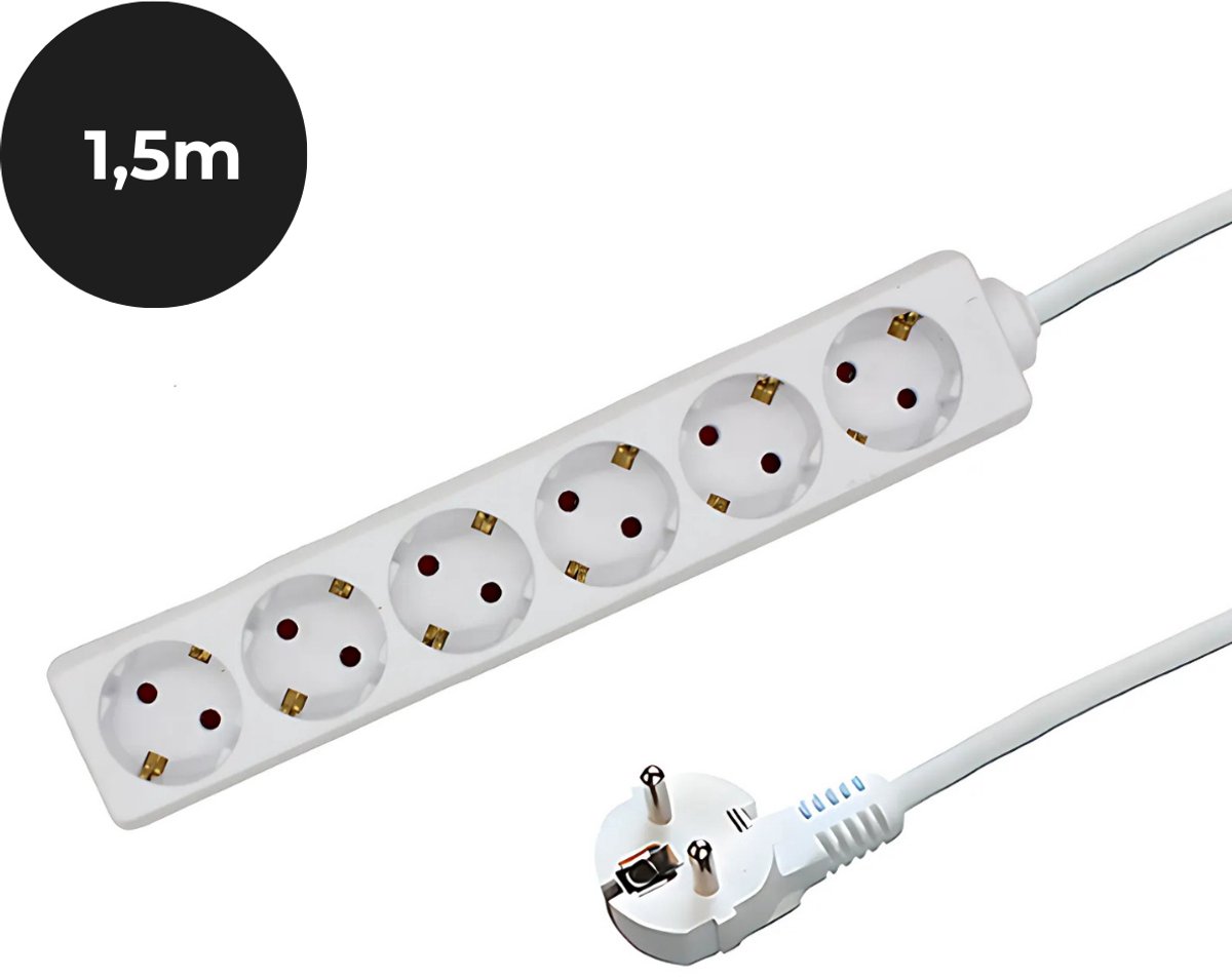 Stekkerdoos zesvoudig - Tafelcontactdoos - 1,5m - Wit