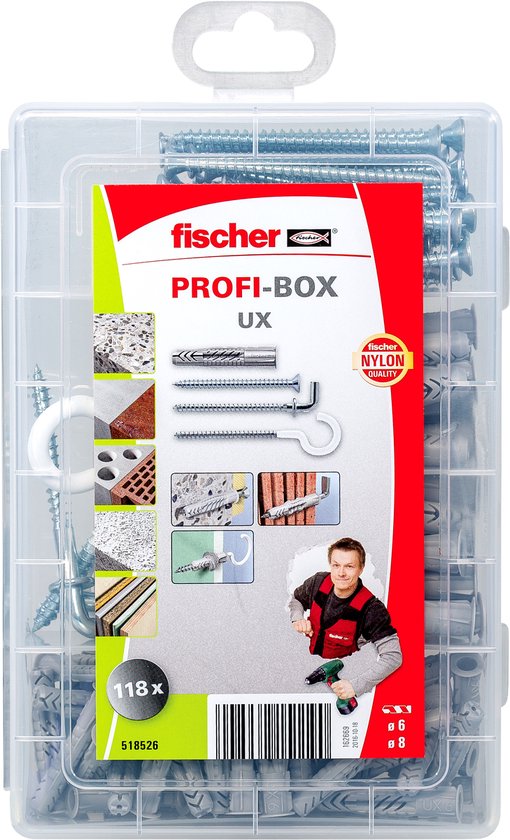 Fischer Plug set DIY box avec UXR 6-8 chevilles + vis + crochets 518526