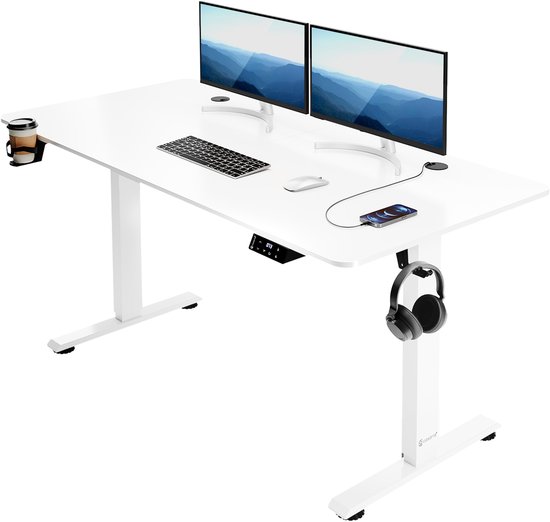 Casaria Zit Sta Bureau – Hoogte Verstelbaar Elektrisch - 140x60cm Wit
