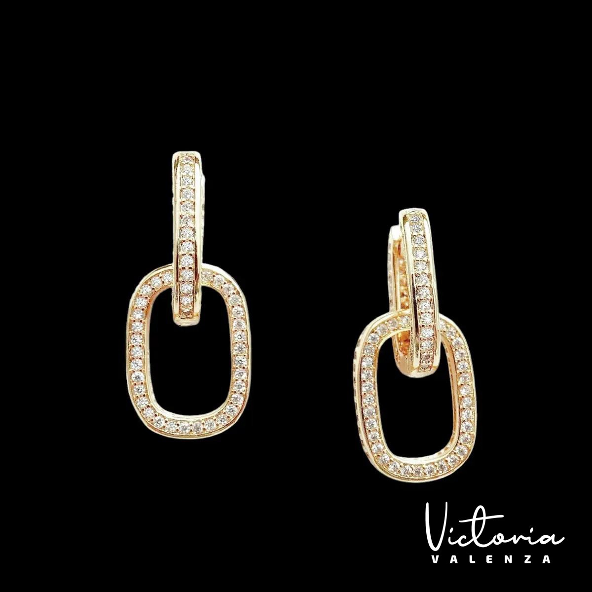 Victoria Valenza Rimini Luxe Oorbellen Dames Messing Oorhangers Dames Oorringen Witte Steen Oorbellen - Goud kleurig - 1 Paar