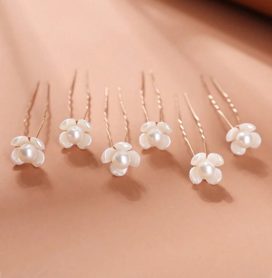 Bijoux pour cheveux sur une base de couleur or décorée de fleurs de couleur ivoire riches et de perles de couleur ivoire, ensemble de 6 pièces (mariage, communion, cosplay, sortie, Kpop, kawaii)